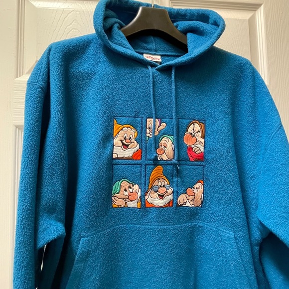 Vintage Disney Store Hoodie Adults Size M Teal Seven Dwarfs Fleece Sweatshirt - Picture 8 of 15